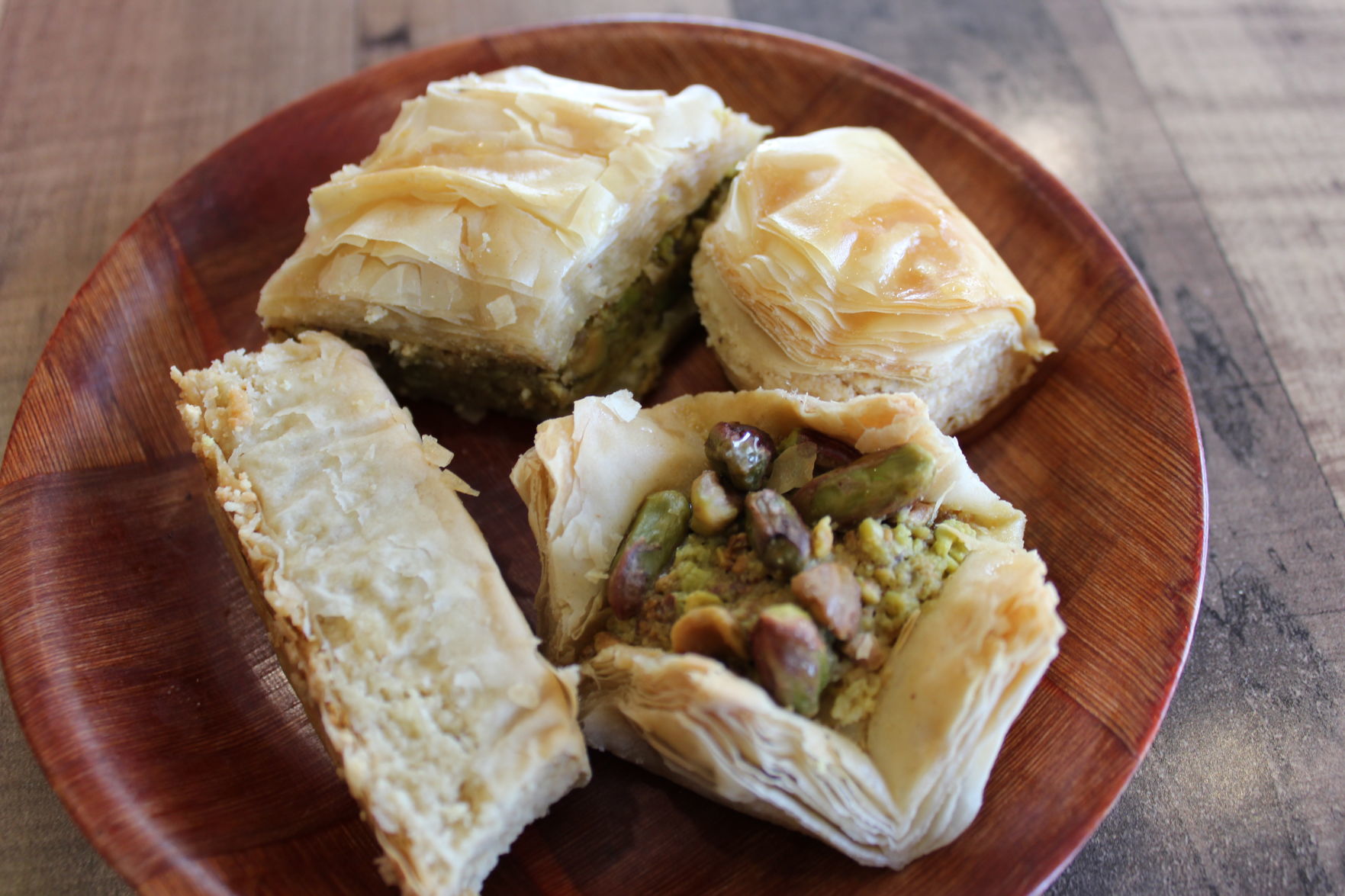 Dessert sampler (Pistachio Baklava, Pistachio Bird Nest, Cashew Fingers Mini Roses (Cashew)) .JPG